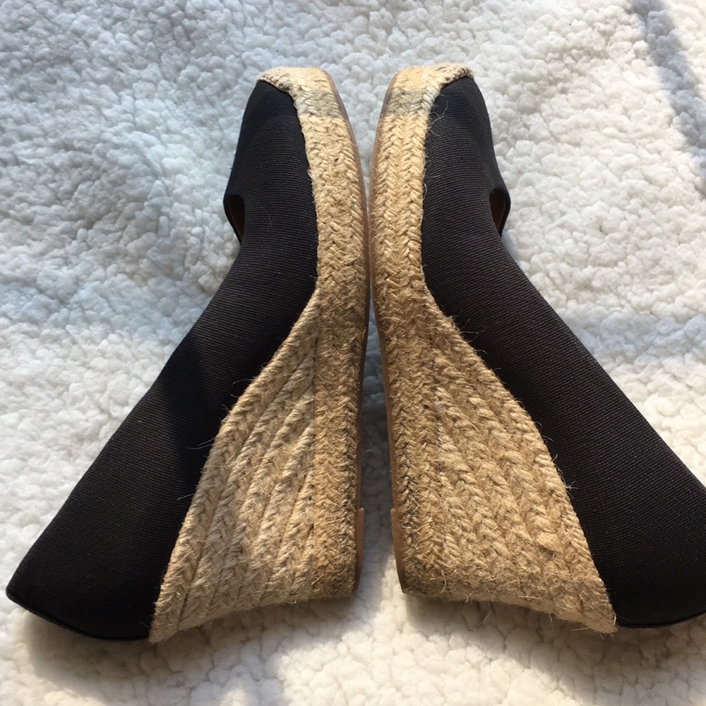 J. Crew Black Canvas Espadrille Wedges with Natural Jute Heel - Picture 4 of 8